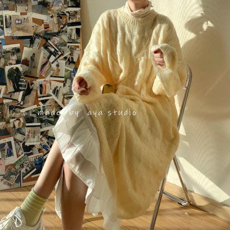 Japanese Loose Large Sweater Women's Pullover Spring Idle Style Long Dress over the Knee Coarse Yarn Outer Wear Long Dress
Japanese Loose Large Sweater Women's Pullover Spring Idle Style Long Dress over the Knee Coarse Yarn Outer Wear Long Dress