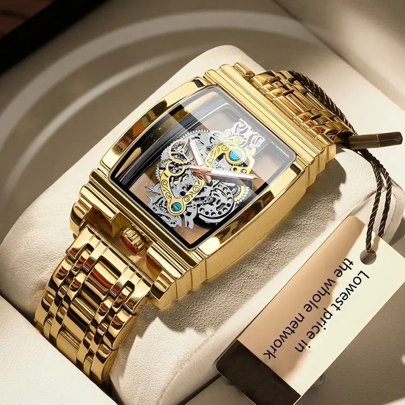 Fashion Barrel Gear Bar Hollow Out Watches Men Gold Stainless Steel Wristwatch Tourbillon Waterproof Luminous Locomotive Clock
Fashion Barrel Gear Bar Hollow Out Watches Men Gold Stainless Steel Wristwatch Tourbillon Waterproof Luminous Locomotive Clock