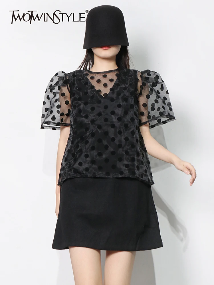 TWOTWINSTYLE Loose Two Piece Set Womens Round Neck Short Sleeve Sheer Shirt V Neck Sleeveless Dresses Female Sets Fashion Style
TWOTWINSTYLE Loose Two Piece Set Womens Round Neck Short Sleeve Sheer Shirt V Neck Sleeveless Dresses Female Sets Fashion Style