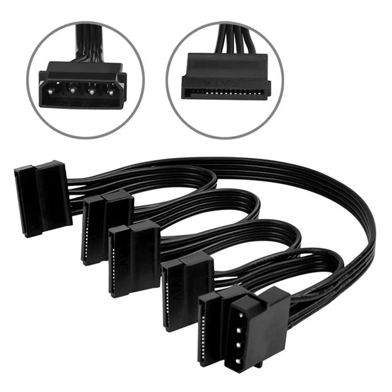 

4pin IDE Male 1 to 5 SATA 15Pin Hard Drive Power Supply Splitter Cable Cord for DIY PC Sever 4-pin to 15-pin Power 60CM