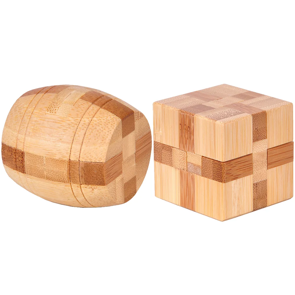 

2Pcs Bamboo Educational Toy IQ Assembling Ball Cube Ming Lock Classic Intellectual Toy (Bucket Shaped Lock, Square Toys