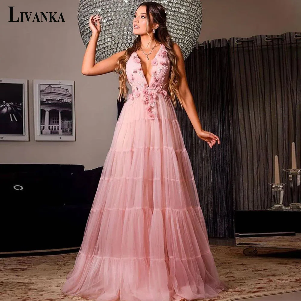 LIVANKA Delicate Evening Prom Dresses Pink A-Line Deep V-Neck 3D Flowers Sleeveless Engagement Party Customised Abendkleider
LIVANKA Delicate Evening Prom Dresses Pink A-Line Deep V-Neck 3D Flowers Sleeveless Engagement Party Customised Abendkleider