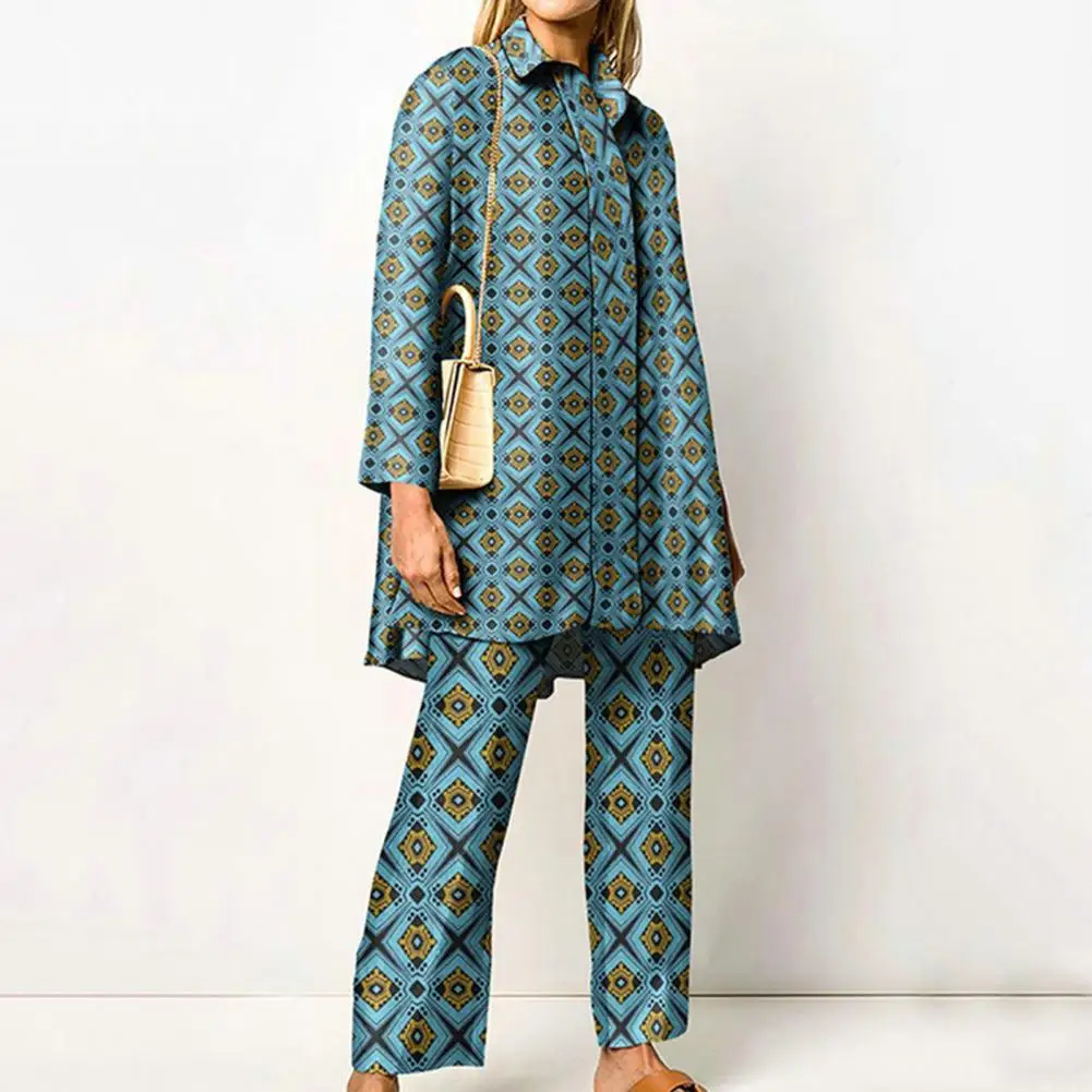 2 Pcs/Set Women Shirt Pants Set Print Turn-down Collar Lapel Straight Trousers Soft Wave Pattern Wide Leg Lady Outfit Set
2 Pcs/Set Women Shirt Pants Set Print Turn-down Collar Lapel Straight Trousers Soft Wave Pattern Wide Leg Lady Outfit Set