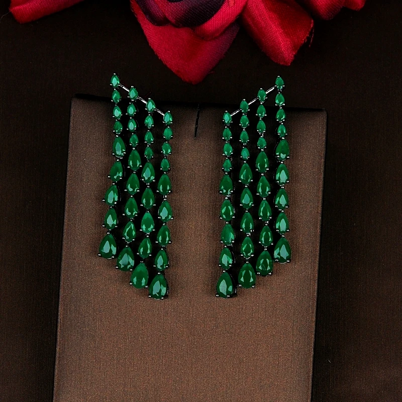 Fashion Sparkling Water Drop Cubic Zirconia Tassel Earring Brincos Jewelry Green And White CZ Earrings Wholesale Price E-813
Fashion Sparkling Water Drop Cubic Zirconia Tassel Earring Brincos Jewelry Green And White CZ Earrings Wholesale Price E-813