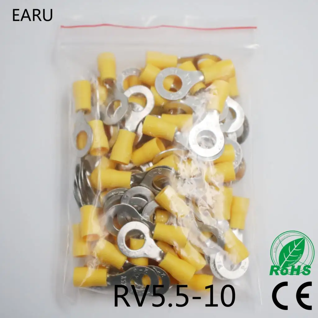 

RV5.5-10 Yellow Ring insulated terminal suit 4-6mm2 Cable Wire Connector 50PCS/Pack cable Crimp Terminal RV5-10 RV