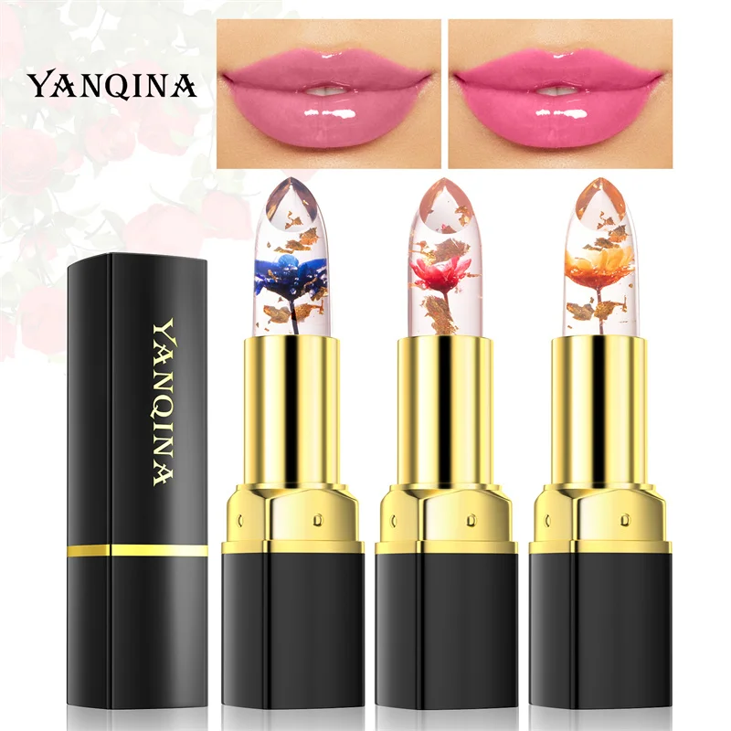

3 Colors Flower Transparent Lipstick Lasting Moisturizer Crystal Jelly Lipsticks Temperature Color Changing Lip Balm Lips Care