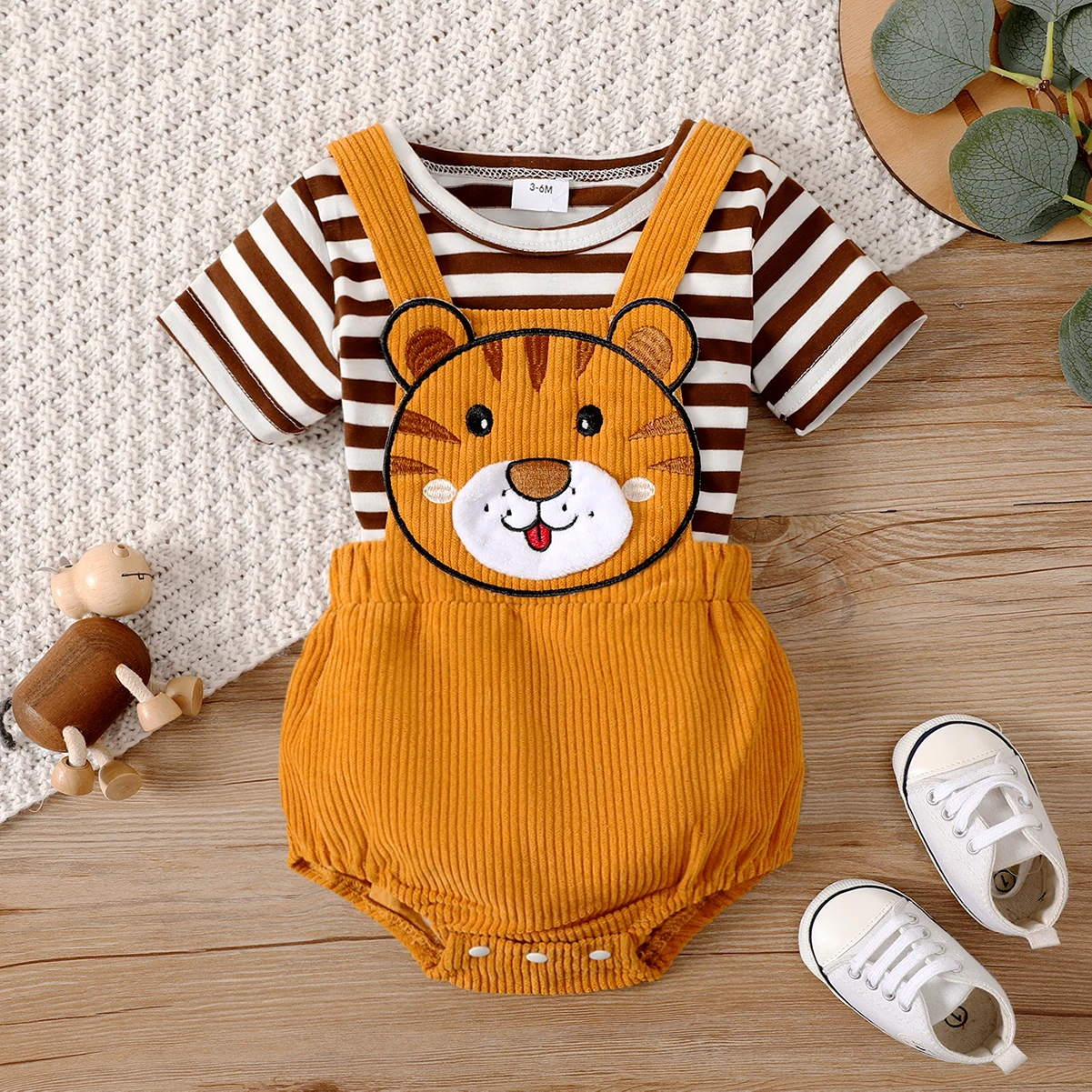 PatPat 2pcs Baby Boy Stripe Short-sleeve Tee and Tiger Pattern Ribbed Strappy Romper Set
PatPat 2pcs Baby Boy Stripe Short-sleeve Tee and Tiger Pattern Ribbed Strappy Romper Set