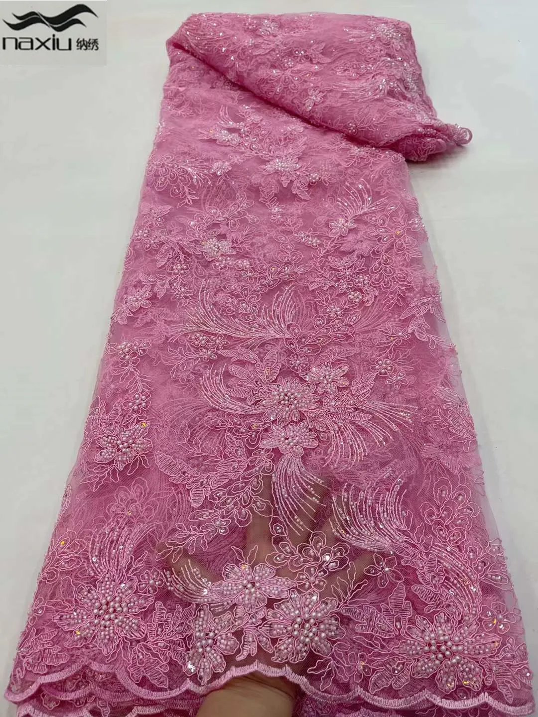 Madison Pink African Lace Fabric 5Yards 2022 High Quality With Beads Embroidered French Nigerian Sequins Lace Fabric For Wedding
Madison Pink African Lace Fabric 5Yards 2022 High Quality With Beads Embroidered French Nigerian Sequins Lace Fabric For Wedding