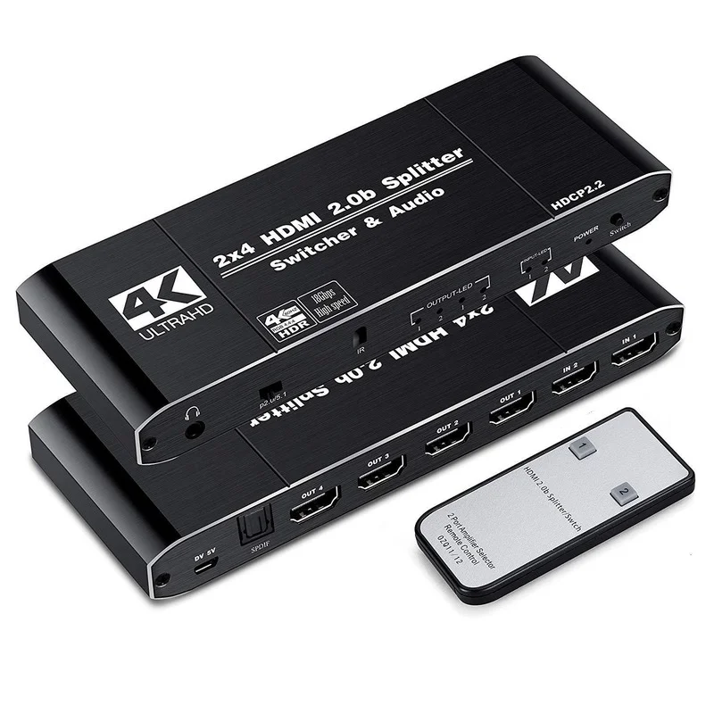4K60Hz 2x4 HDMI-совместимый 2.0B переключатель сплиттер переключатель SPDIF аудио 3,5 мм и скалер 2 в 4 выход с дистанционным управлением 4K 3D HDCP2.2
4K60Hz 2x4 HDMI-совместимый 2.0B переключатель сплиттер переключатель SPDIF аудио 3,5 мм и скалер 2 в 4 выход с дистанционным управлением 4K 3D HDCP2.2