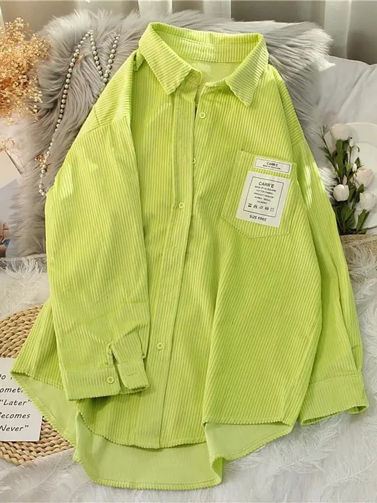 Jmprs Oversize Women Corduroy Shirt Fashion Letter Fluorescent Color Long Sleeve Fall Long Shirts Button Up Loose Female Tops
Jmprs Oversize Women Corduroy Shirt Fashion Letter Fluorescent Color Long Sleeve Fall Long Shirts Button Up Loose Female Tops