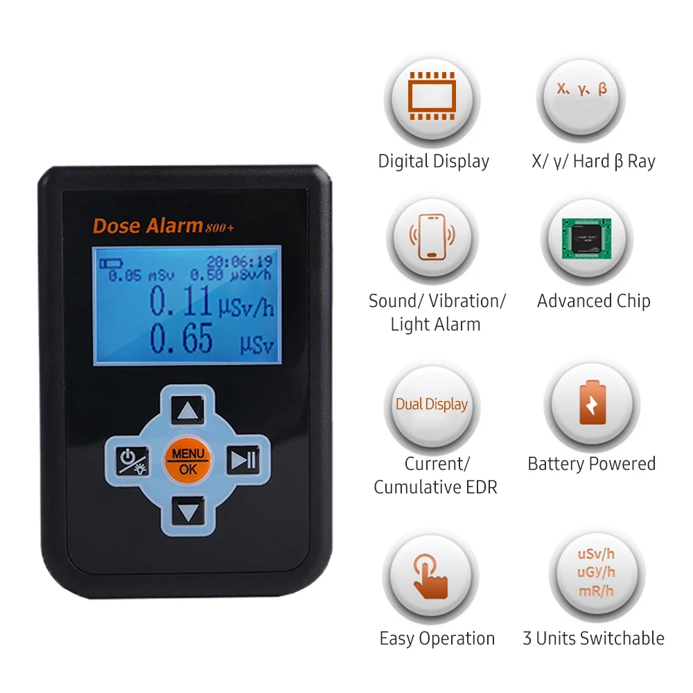DER Display Geiger Counter Radiation Tester Digital Dose Alarm X/ γ/ Hard β Ray Detecting Current & Cumulative Dosimeter Monitor
DER Display Geiger Counter Radiation Tester Digital Dose Alarm X/ γ/ Hard β Ray Detecting Current & Cumulative Dosimeter Monitor