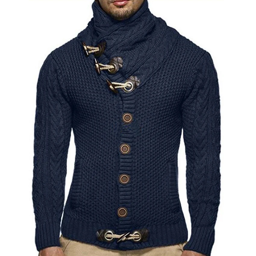 Mens Turtleneck Sweater Male Cattle Horn Buckle Sweater Clothing Long Sleeve Cardigan Sweater Man 
Mens Turtleneck Sweater Male Cattle Horn Buckle Sweater Clothing Long Sleeve Cardigan Sweater Man