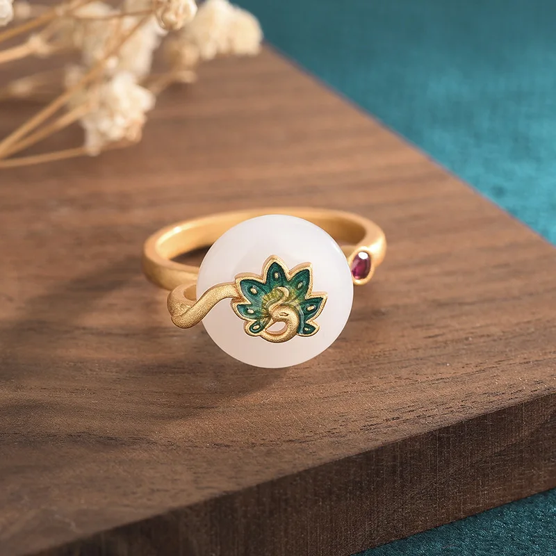 Enamel Craft White Hetian Jade Ring Female Retro China Syle Lotus Flower Gold Copper Allloy Finger Jewelry Women Rings Grils
Enamel Craft White Hetian Jade Ring Female Retro China Syle Lotus Flower Gold Copper Allloy Finger Jewelry Women Rings Grils