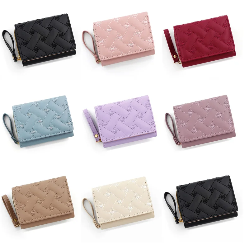 Purse Short Women's Delicate Love Embroidery Triple Fold with Zipper Money Clip Multi-card Large Capacity Card Bag
Purse Short Women's Delicate Love Embroidery Triple Fold with Zipper Money Clip Multi-card Large Capacity Card Bag
