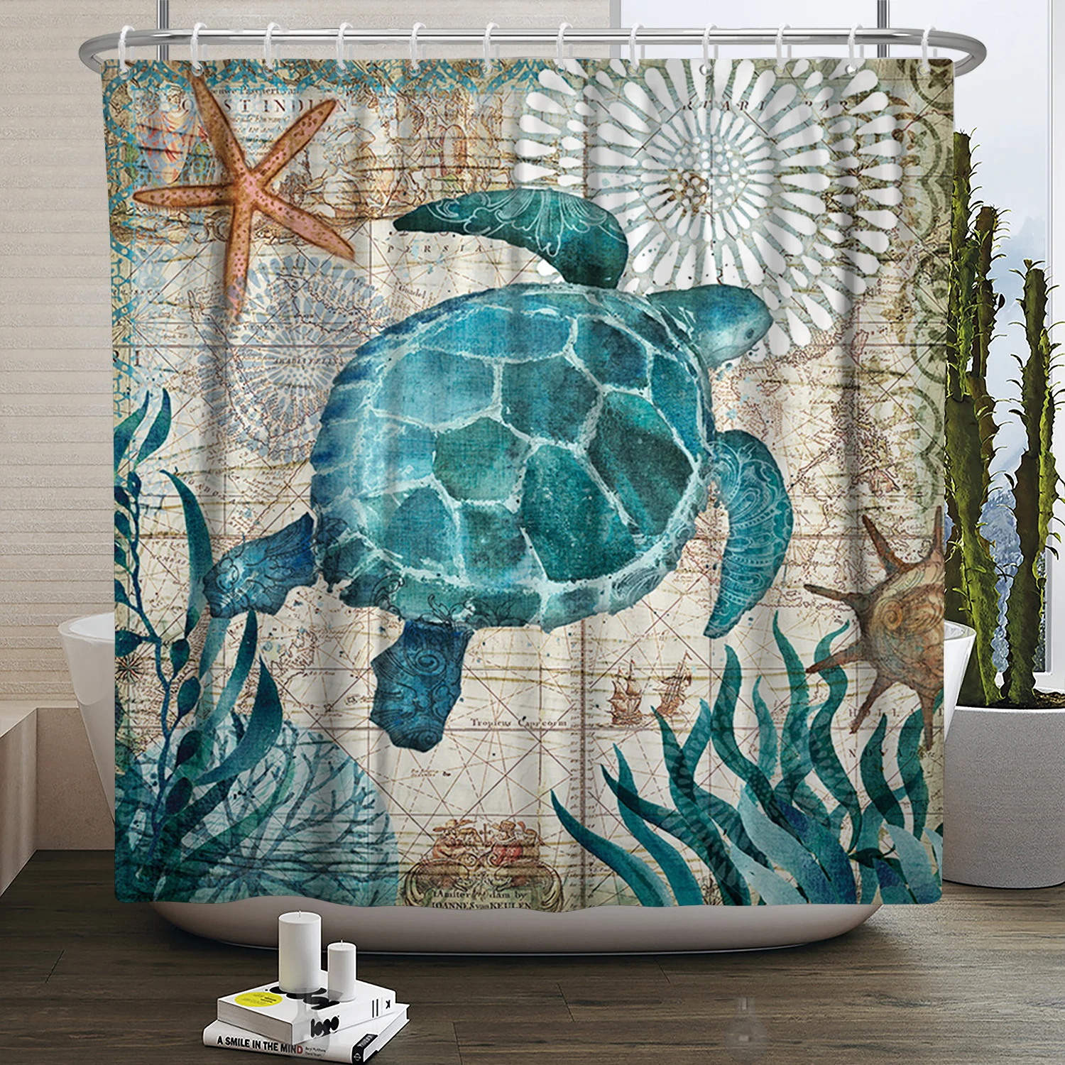 

Understand Seabed Turtle Shower Curtain Octopus Seaweed Ocean Marine Animal Bath Partition Curtain Waterproof Curtain With Hooks