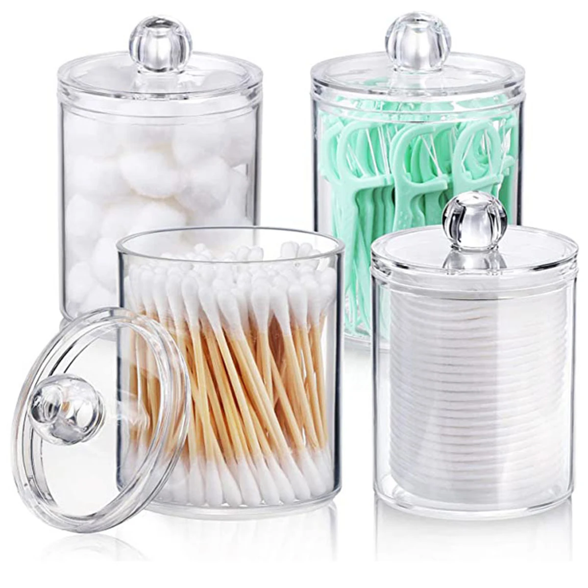 New 4Pcs Qtip Holder Dispenser with Lids Clear Acrylic Bathroom Jars Cotton Swab Storage Dispenser Reusable Bathroom Canisters
New 4Pcs Qtip Holder Dispenser with Lids Clear Acrylic Bathroom Jars Cotton Swab Storage Dispenser Reusable Bathroom Canisters