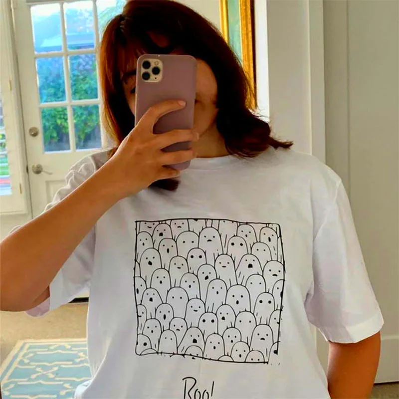 Футболка женская с принтом привидений, милый белый свободный хлопковый топ с коротким рукавом, Повседневная винтажная Эстетическая рубашка, на лето
Футболка женская с принтом привидений, милый белый свободный хлопковый топ с коротким рукавом, Повседневная винтажная Эстетическая рубашка, на лето