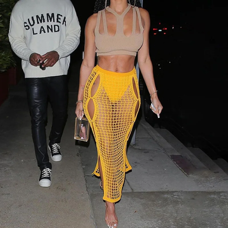 2022 Fishnet Knitted Skirt High Waist Hip See Through Slim Fit Skater Cover Up Hollow Out Sexy Yellow Skirts Summer
2022 Fishnet Knitted Skirt High Waist Hip See Through Slim Fit Skater Cover Up Hollow Out Sexy Yellow Skirts Summer