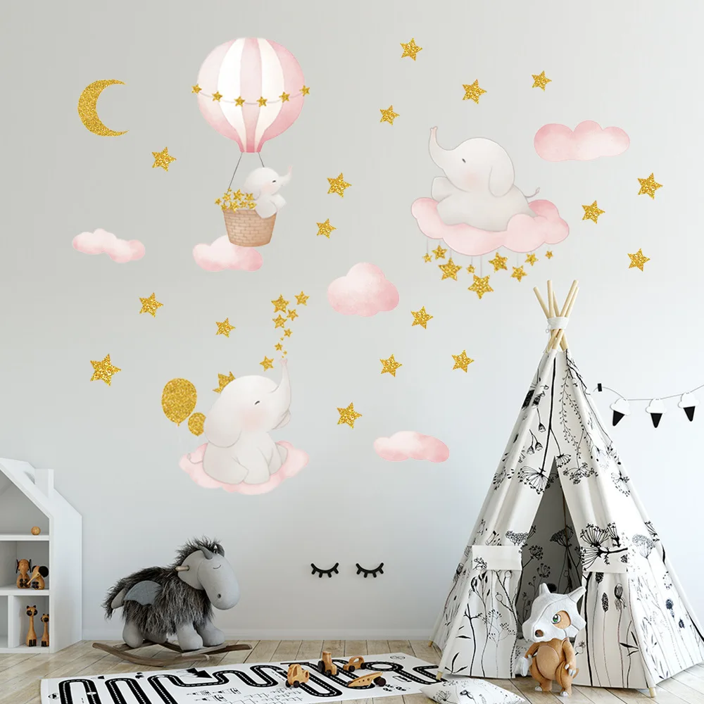 Cartoon Golden Baby Elephant Hot Air Balloon Clouds Stars Moon Wall Stickers Living Bedroom Children's Room Decoration Stickers
Cartoon Golden Baby Elephant Hot Air Balloon Clouds Stars Moon Wall Stickers Living Bedroom Children's Room Decoration Stickers