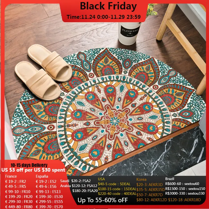 Входной коврик, полукруглая богемная Цветочная печать, напольные коврики, Противоскользящие коврики в этническом стиле для спальни, дверны... 
Входной коврик, полукруглая богемная Цветочная печать, напольные коврики, Противоскользящие коврики в этническом стиле для спальни, дверны...