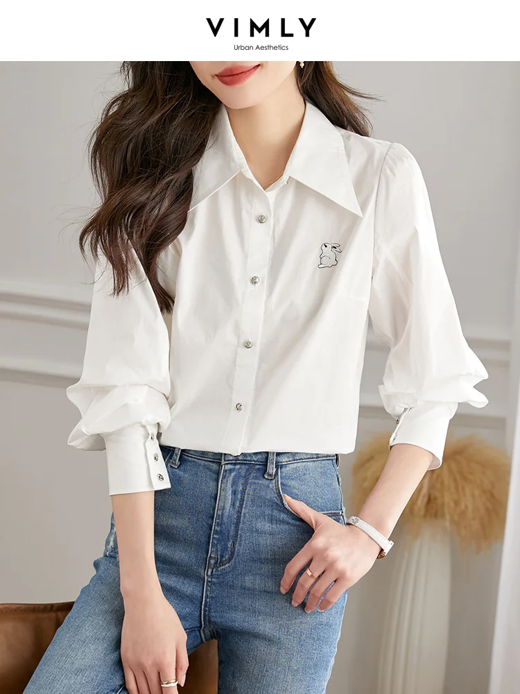 Vimly White Shirt Blouse Women Spring Rabbit Embroidery Design Loose Temperament Tops Long Sleeve Office Lady Blouses V7887
Vimly White Shirt Blouse Women Spring Rabbit Embroidery Design Loose Temperament Tops Long Sleeve Office Lady Blouses V7887