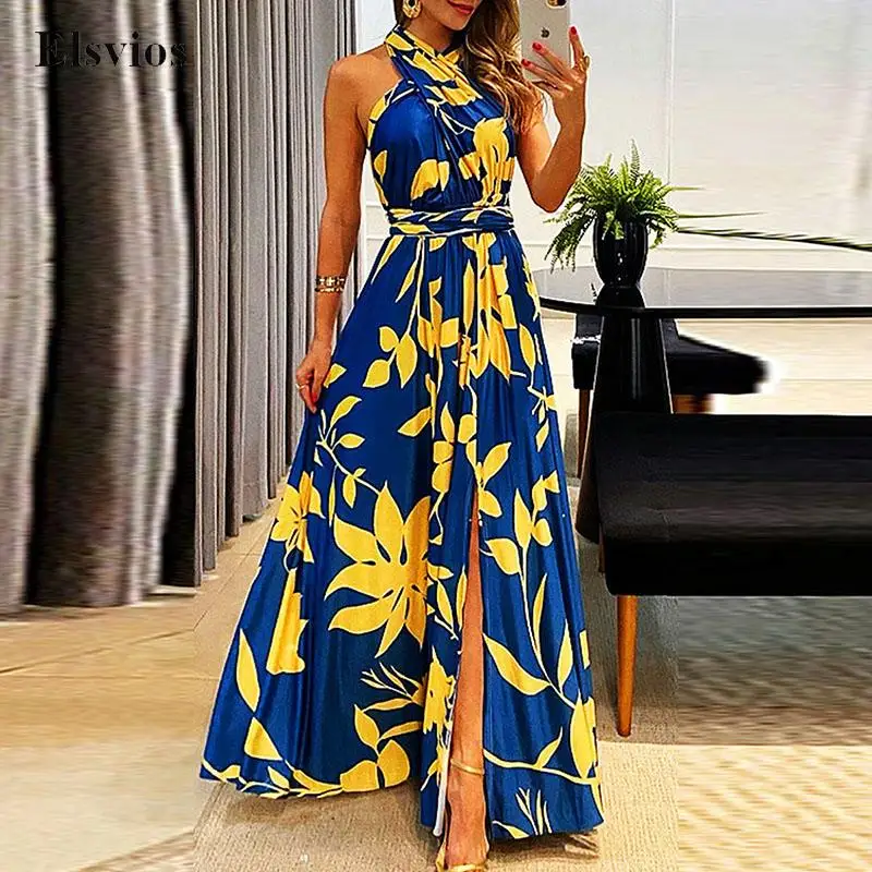Elegant Cross Halter Backless Party Dress Sexy Off Shoulder Bandage Slim Long Dress Fashion Print Women Split Boho Beach Dresses
Elegant Cross Halter Backless Party Dress Sexy Off Shoulder Bandage Slim Long Dress Fashion Print Women Split Boho Beach Dresses