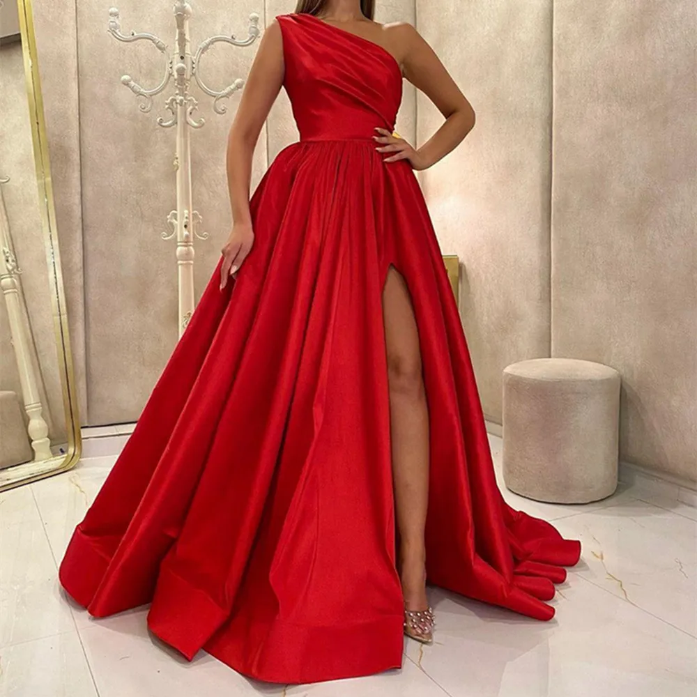 2022 Red One Shoulder Split Prom Dress Women Formal Party Night Vestidos De Gala A-Line Satin Elegant Simple Long Evening Gowns
2022 Red One Shoulder Split Prom Dress Women Formal Party Night Vestidos De Gala A-Line Satin Elegant Simple Long Evening Gowns