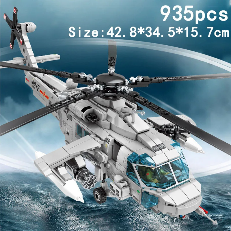 

Military Navy Helicopter Building Blocks Army Soldier Figures Weapon Fighter Plane Bricks Model Educational Kids MOC Toys Gifts