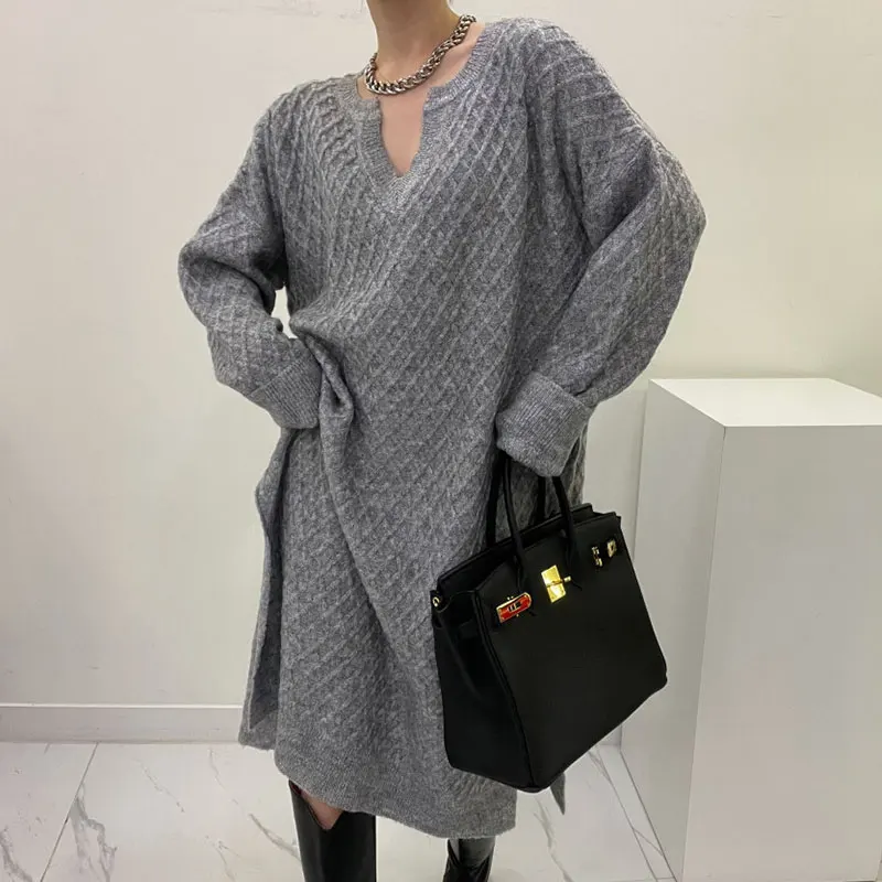 WDMSNA Korean Chic Long Sleeve Knitted Dresses for Women Autumn Winter Vintage V-neck Robe Diamond Check Side Split Vestidos
WDMSNA Korean Chic Long Sleeve Knitted Dresses for Women Autumn Winter Vintage V-neck Robe Diamond Check Side Split Vestidos