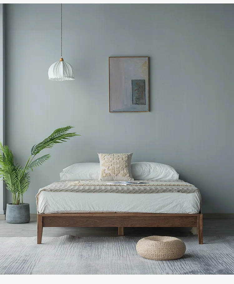 Customization Nordic double black walnut oak bed frame modern simple small apartment custom all solid wood headless bed back
Customization Nordic double black walnut oak bed frame modern simple small apartment custom all solid wood headless bed back