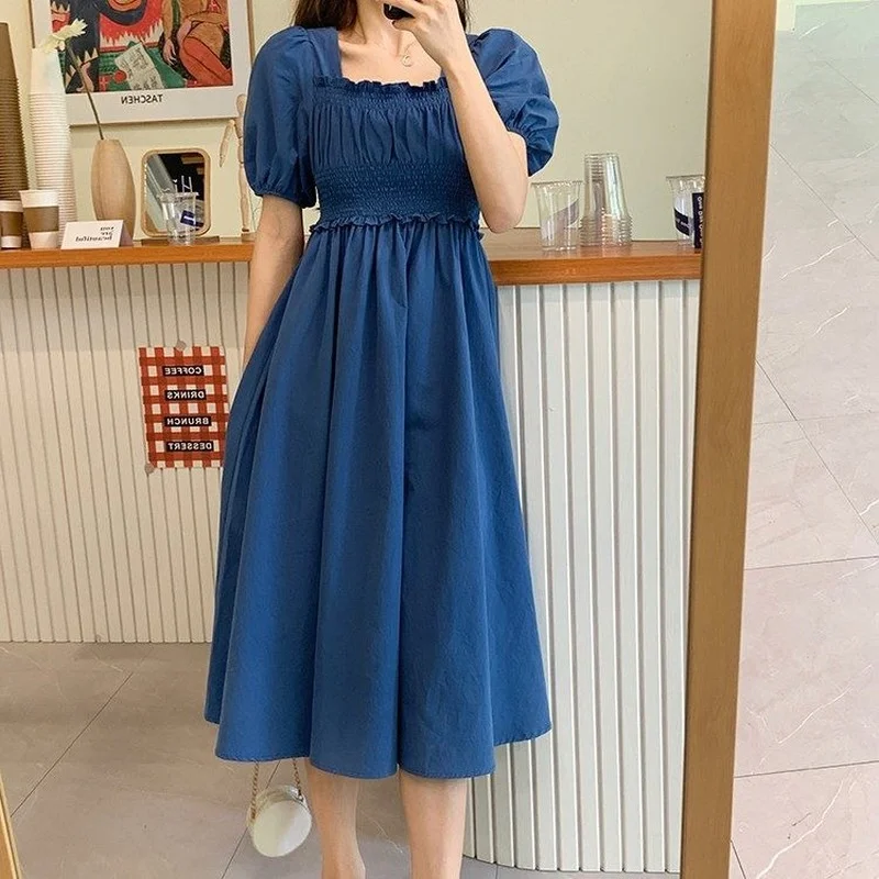 Korean Fashion Short Puff Sleeve Dress Women Summer sweet Square Collar Mid-calf Elegant vintage A-line Dresses mujer vestidos
Korean Fashion Short Puff Sleeve Dress Women Summer sweet Square Collar Mid-calf Elegant vintage A-line Dresses mujer vestidos