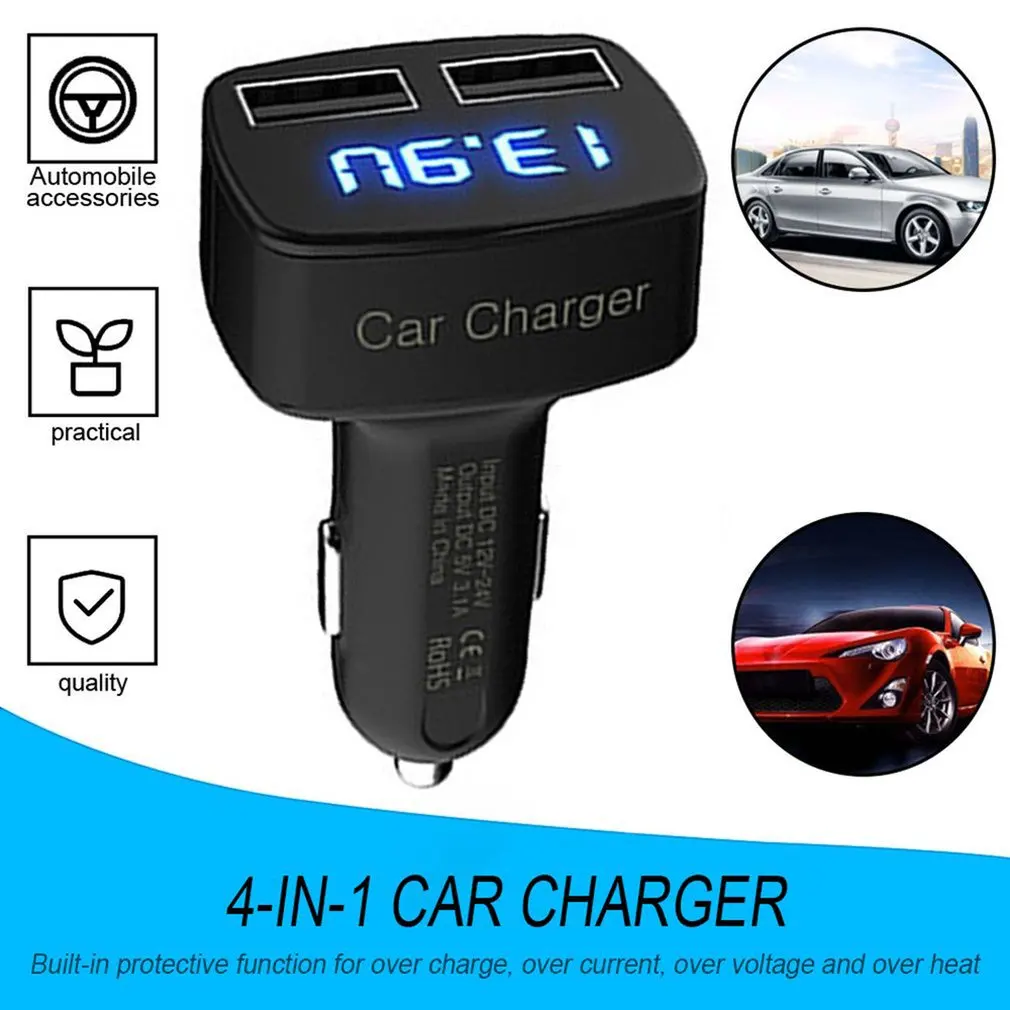 4-in-1 Dual USB Car Charger Digital LED Display DC 5V 3.1A Universal Adapter With Voltage Temperature Current Meter Tester
4-in-1 Dual USB Car Charger Digital LED Display DC 5V 3.1A Universal Adapter With Voltage Temperature Current Meter Tester