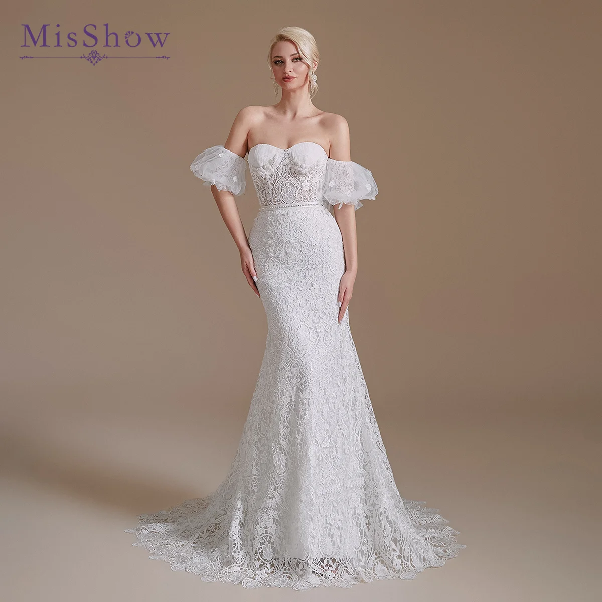 Sexy Sweetheart Backless Off-Shoulder Mermaid Wedding Dress Lace-Up Beaded Lace Bridal Gown Pearl Appliques Detachable Sleeve
Sexy Sweetheart Backless Off-Shoulder Mermaid Wedding Dress Lace-Up Beaded Lace Bridal Gown Pearl Appliques Detachable Sleeve