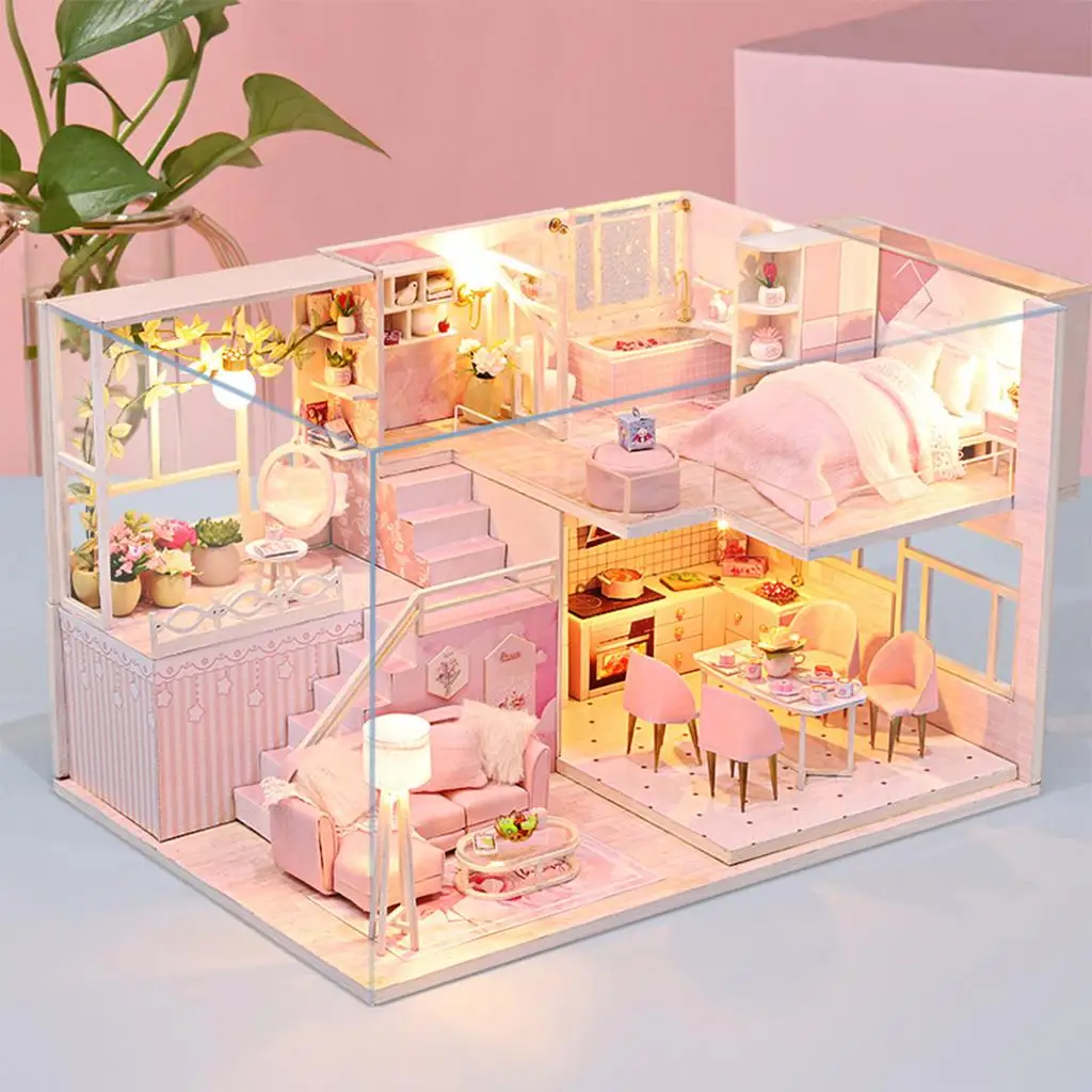 DIY Dollhouse Kit Plus LED Light & Dustproof Case Battery Case Wood Pink Cottage Creative Room Self Assembly Model for Girls
DIY Dollhouse Kit Plus LED Light & Dustproof Case Battery Case Wood Pink Cottage Creative Room Self Assembly Model for Girls