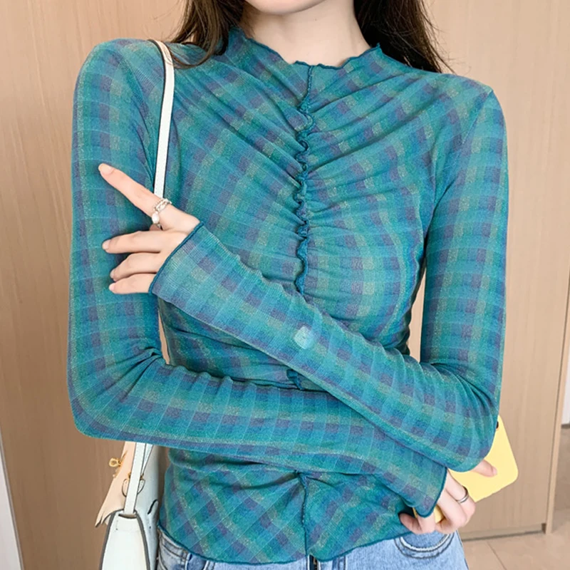 Classic Stand Collar Street Style Wave Gauze Net Female Temperament Autumn New Comfortable Thin Section Fashion Long-Sleeved Top 
Classic Stand Collar Street Style Wave Gauze Net Female Temperament Autumn New Comfortable Thin Section Fashion Long-Sleeved Top