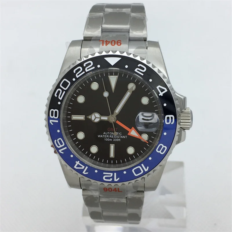 

BLIGER Luxury 40mm Men's Mechanical Watch NH34 GMT Watch Top Brand Sapphire Glass with black blue bezel insert Oyster bracelet