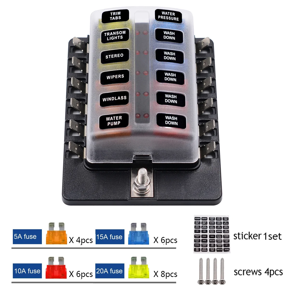 6/8/10/12 Ways Blade Fuse Holder Block Car Boat Marine Fuse Box Holder + LED Indicator 12V~24V Power Distribution Panel Board
6/8/10/12 Ways Blade Fuse Holder Block Car Boat Marine Fuse Box Holder + LED Indicator 12V~24V Power Distribution Panel Board