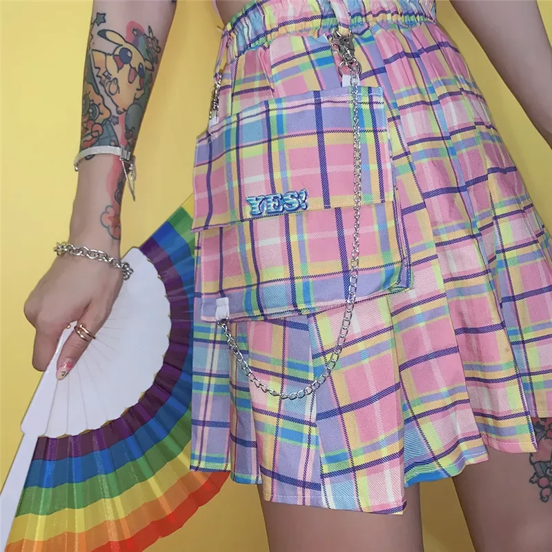 Plaid Skirts Women Kawaii High Waist A-line Pleated Mini Skirts Rainbow Korean Japanese School Uniform
Plaid Skirts Women Kawaii High Waist A-line Pleated Mini Skirts Rainbow Korean Japanese School Uniform