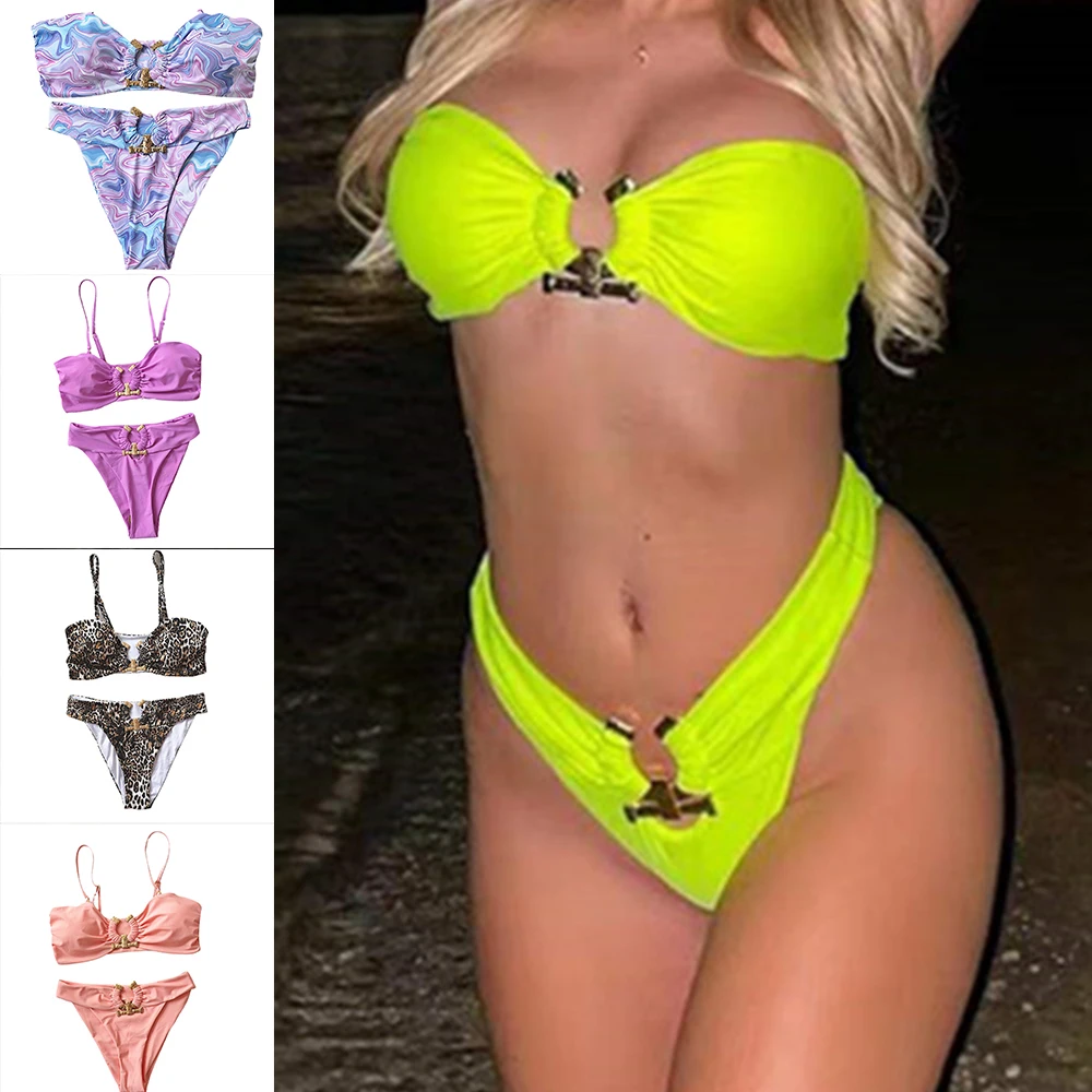 

2-Piece Bandeau Swimsuit for Wimen High Waist Sexy Bikini Summer Slim Swimwear Thin Underwear Spa Clothing Sunbathing Suit MC889