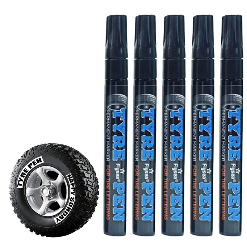 

Tyre Marker Paint Pen 5 Pack Acrylic White Permanent Marker Water Based Ink White Paint Pens For Tire Glass Black Paper Fabric