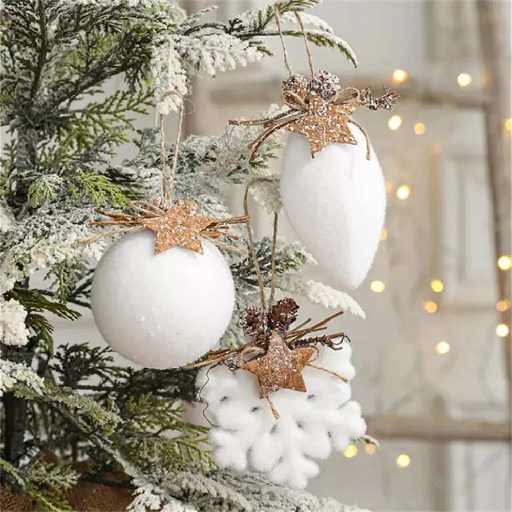 

Белый Рождественский шар диаметром 80 мм, подвесные Подвески для елки, Подарочные шарики, снежинки, капли воды, колокольчик, украшения для рождественской елки