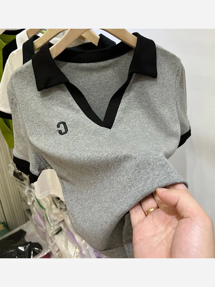 JESSIC Lapel Letter Short Sleeves Embroidery T Shirts for Women Summer Turn Down Collar Y2k Fashion Tops Short Sleeve Crop Tops
JESSIC Lapel Letter Short Sleeves Embroidery T Shirts for Women Summer Turn Down Collar Y2k Fashion Tops Short Sleeve Crop Tops