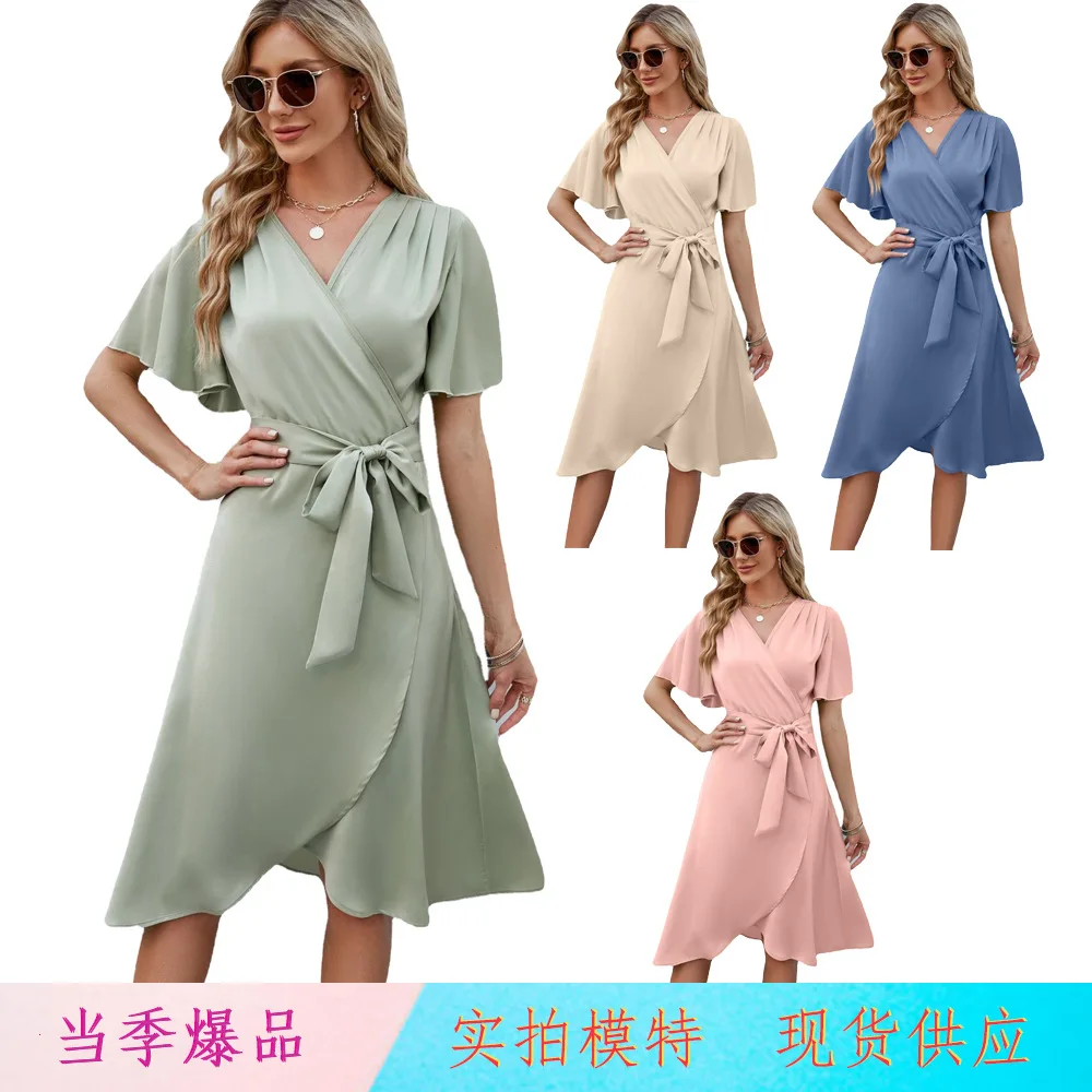 New Style Commuting Elegance Dress 2023 Summer Women's Solid Satin V-Neck Waist Flare Sleeves Comfortable Sexy Dress
New Style Commuting Elegance Dress 2023 Summer Women's Solid Satin V-Neck Waist Flare Sleeves Comfortable Sexy Dress