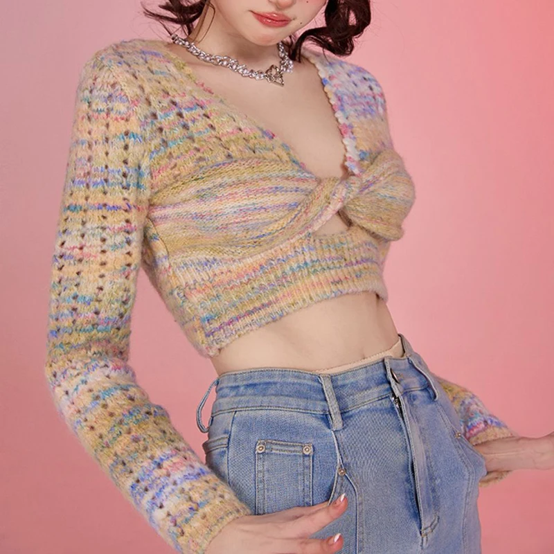 Jmprs Sweet Rainbow Women Hollow Out Sweater Pullovers Sexy Cropped Slim Korean Knitted Top Fashion Long Sleeve V Neck Jumpers
Jmprs Sweet Rainbow Women Hollow Out Sweater Pullovers Sexy Cropped Slim Korean Knitted Top Fashion Long Sleeve V Neck Jumpers