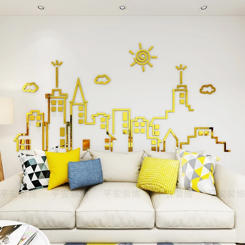 

WS90 City silhouette 3D stereoscopic wall sticker self-adhesive skirting line window glass waist line decoration originality