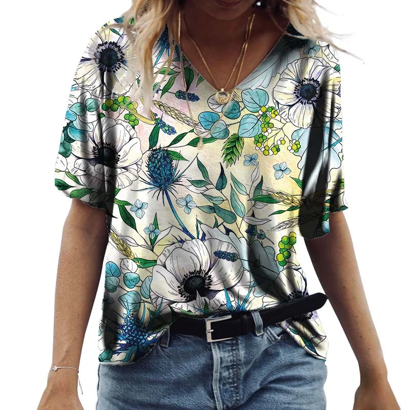 Summer Ladies Short Sleeve Loose V-Neck Retro Short Sleeve T-Shirt Flower Print Home Everyday Clothing Ladies Top T-Shirts
Summer Ladies Short Sleeve Loose V-Neck Retro Short Sleeve T-Shirt Flower Print Home Everyday Clothing Ladies Top T-Shirts