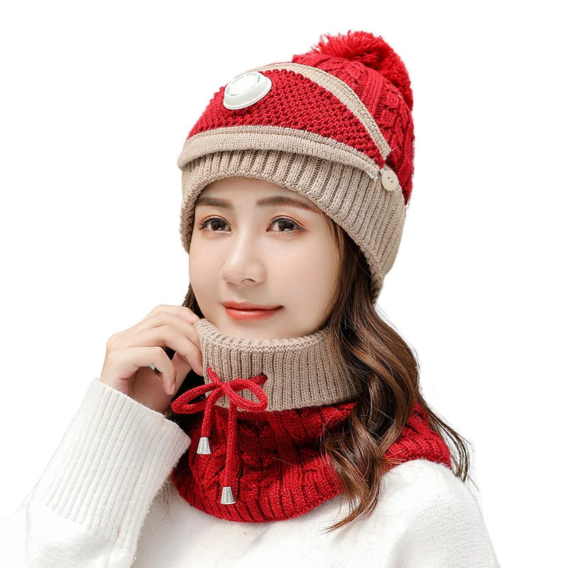 Three-piece hat, bib, mask, women's winter cycling hat, thick woolen cap, fur ball, ear protection, knitted bib hat
Three-piece hat, bib, mask, women's winter cycling hat, thick woolen cap, fur ball, ear protection, knitted bib hat