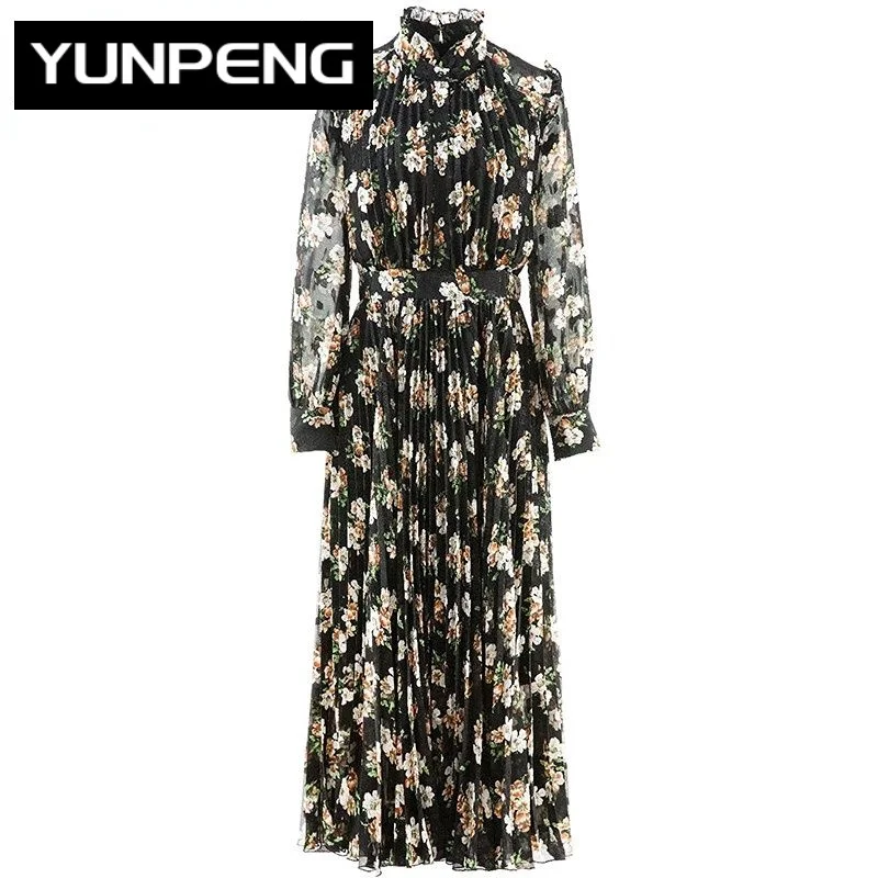 Elegant Dresses For Women 2023 Luxury Design Spring Half High Neck Long Sleeves Printing Folds Elegant Black Ankle-Length Dress
Elegant Dresses For Women 2023 Luxury Design Spring Half High Neck Long Sleeves Printing Folds Elegant Black Ankle-Length Dress
