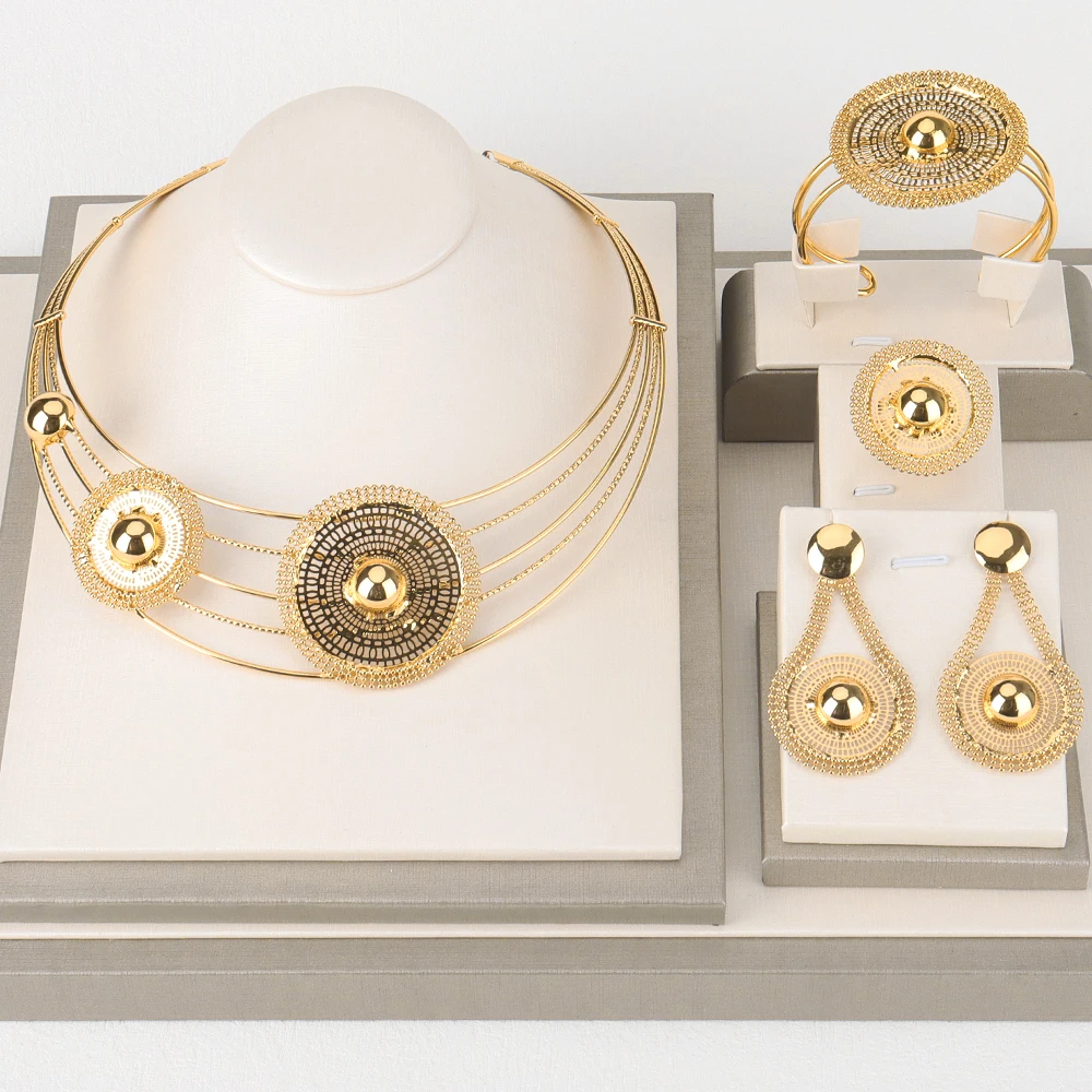 Luxury Gold Color Jewelry Set for Women Necklace Dangle Earrings Bracelet Ring Jewelry for Nigerian Weddings Bridal Anniversary
Luxury Gold Color Jewelry Set for Women Necklace Dangle Earrings Bracelet Ring Jewelry for Nigerian Weddings Bridal Anniversary