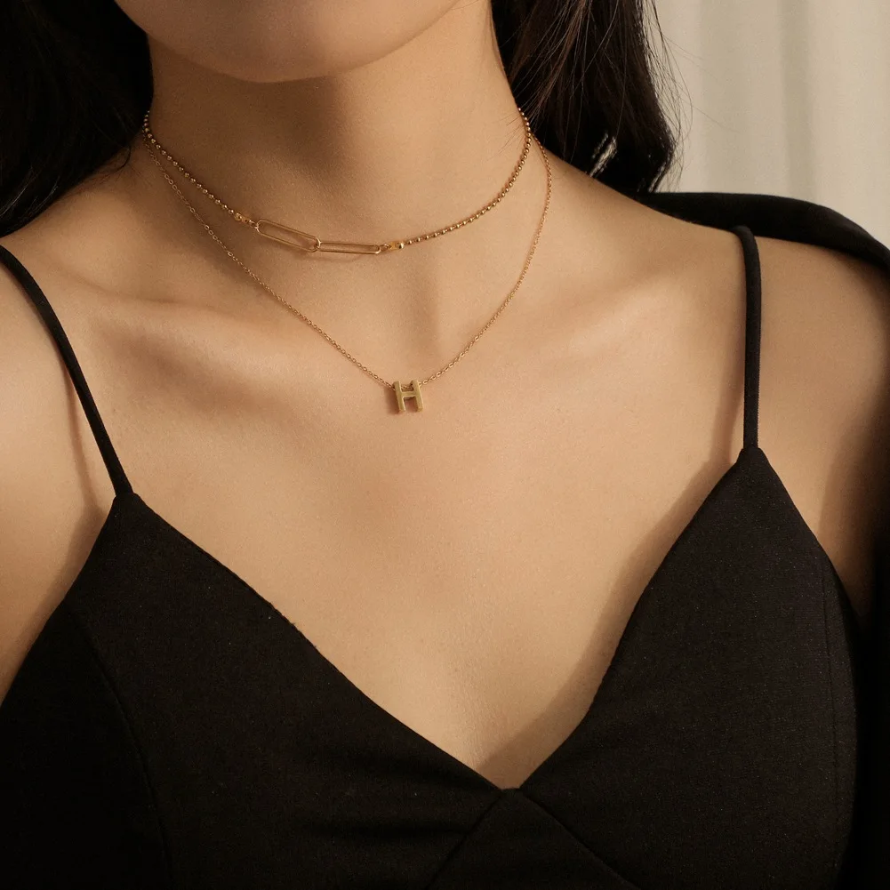 Popular Fashion New Stainless Steel Gold Delicate Double Layer Pin Letter H Simple Clavicle Pendant Necklace Ladies Jewelry
Popular Fashion New Stainless Steel Gold Delicate Double Layer Pin Letter H Simple Clavicle Pendant Necklace Ladies Jewelry